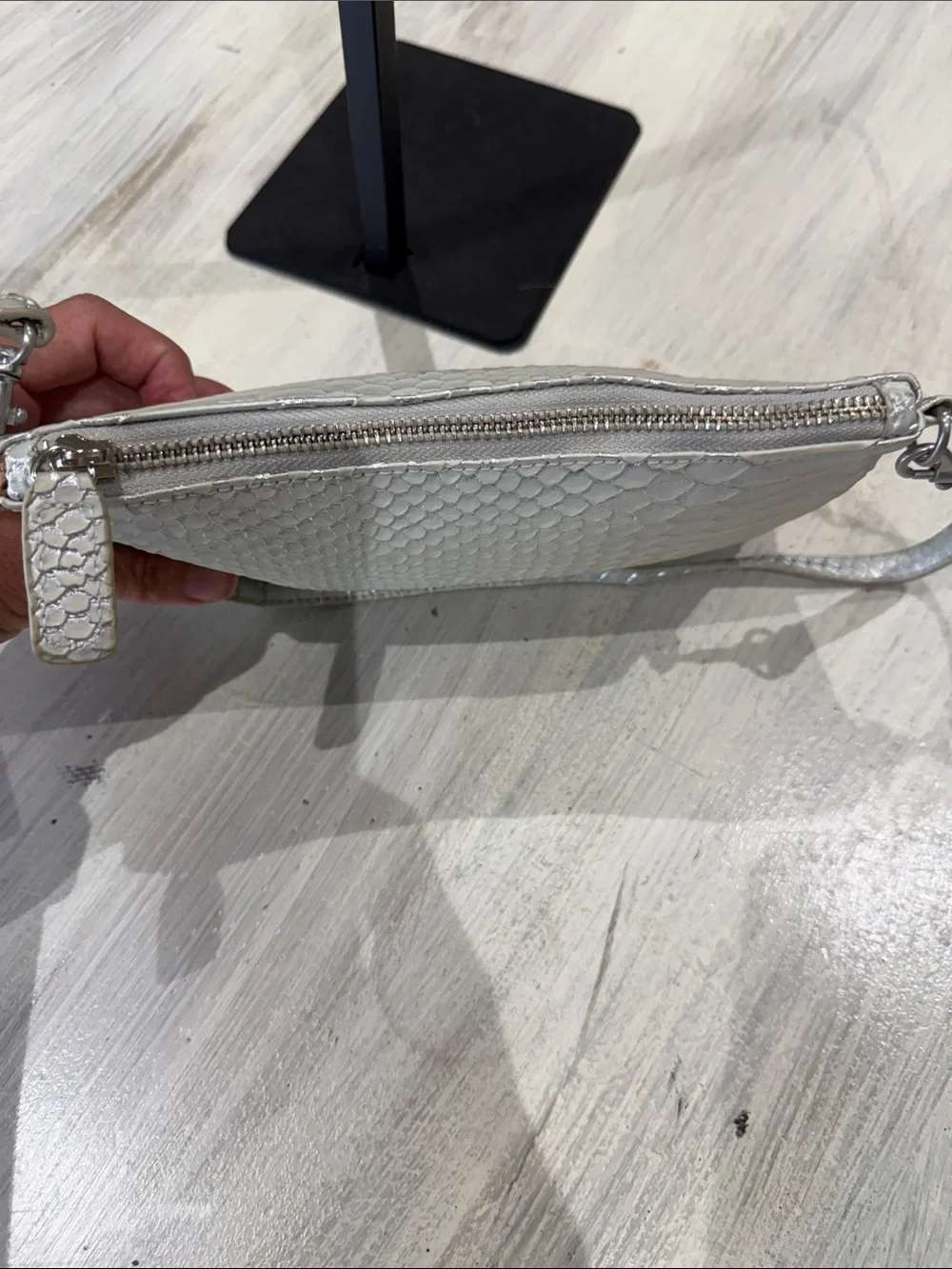 Textured Pearl Cream Wristlet Clutch with Detachable Strap